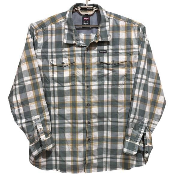 Wrangler Shirt Men 3XL Plaid Outdoor Green Tan White Button Up Regular Fit - Picture 1 of 8